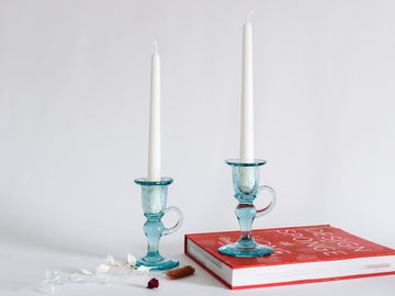Turquoise Blown Glass Candlestick Holders