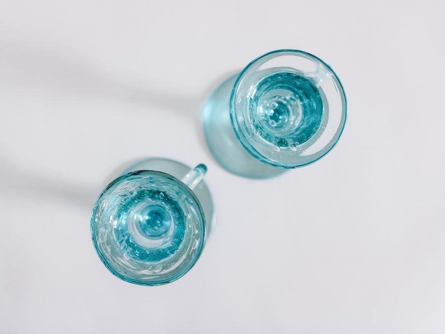 Turquoise Blown Glass Candlestick Holders