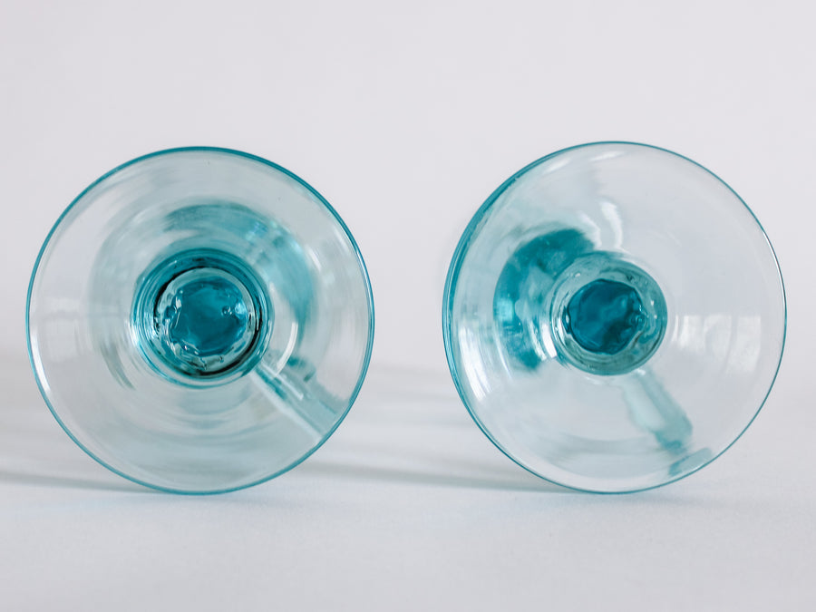 Turquoise Blown Glass Candlestick Holders