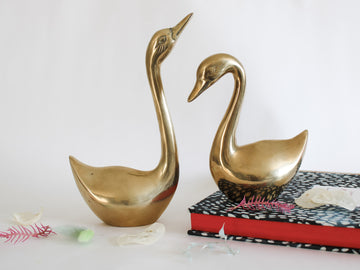 Pair of Mid-century Brass Swans