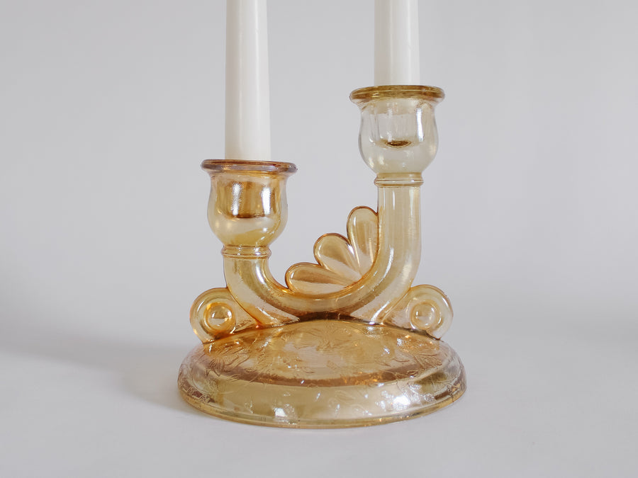 Gold Iridescent Glass Double Candlestick Holder