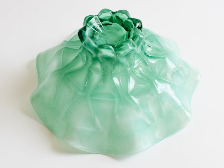 Opalescent Green Ruffled Glass Bowl
