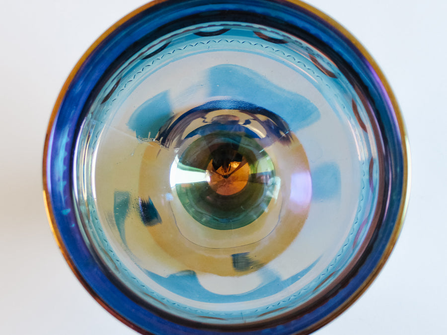 Blue Carnival Glass Compote