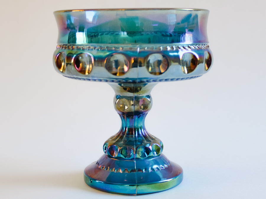 Blue Carnival Glass Compote