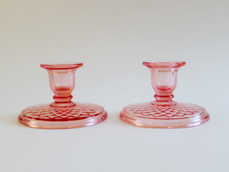 Pair of Pink Glass Candle Holders