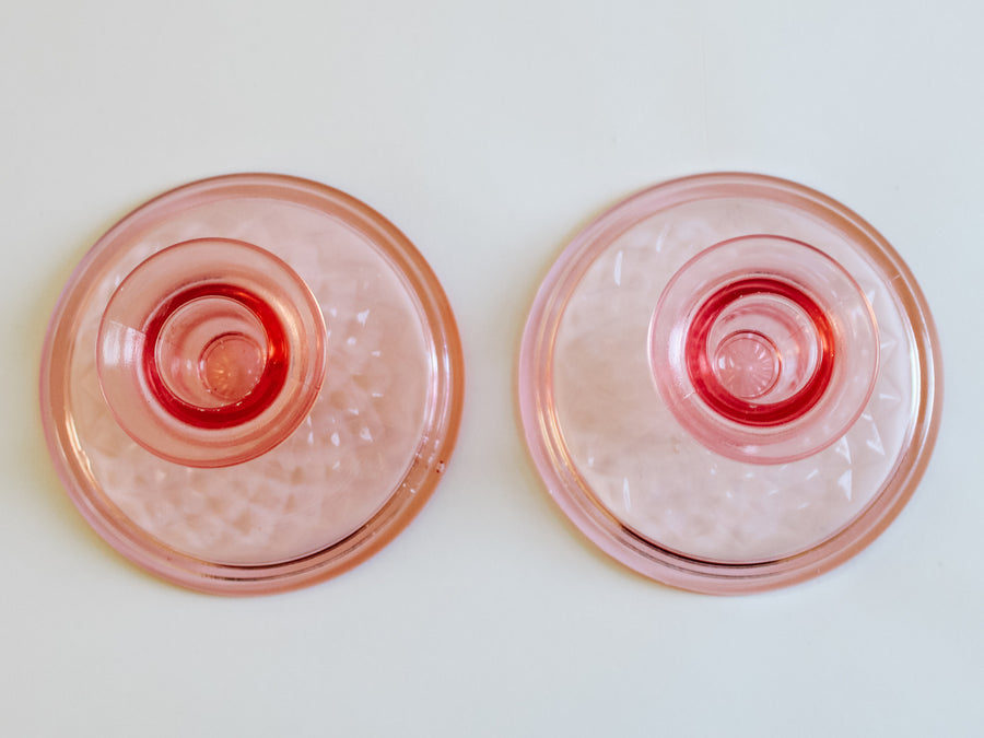Pair of Pink Glass Candle Holders