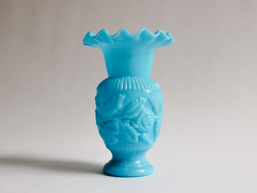 Victorian Blue Milk Glass Mini Vase