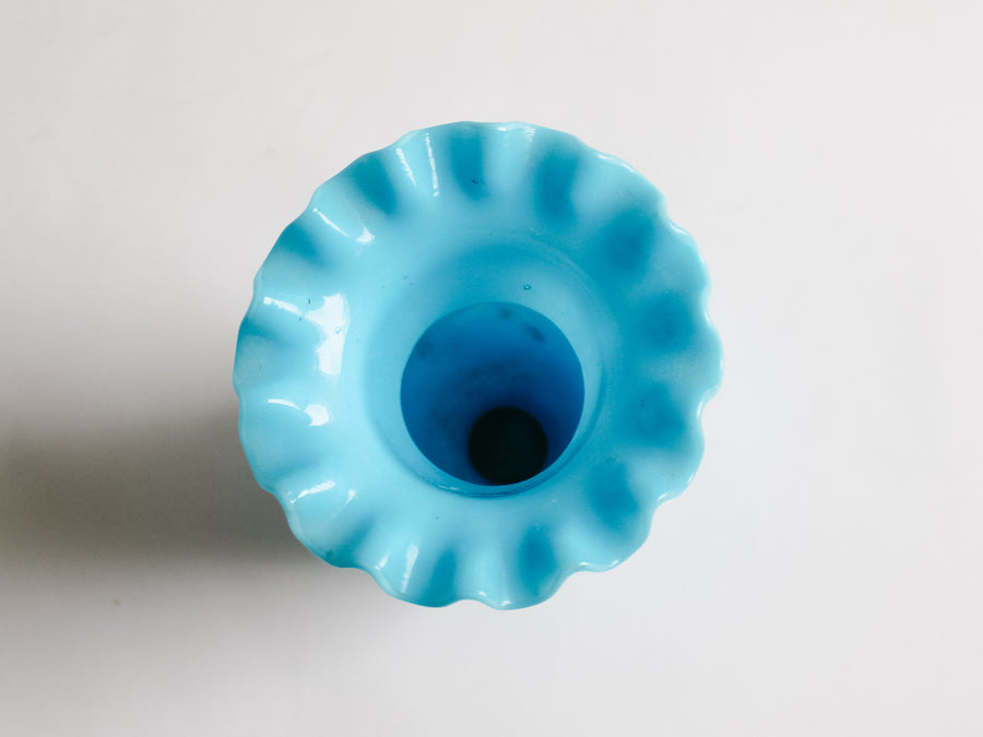 Victorian Blue Milk Glass Mini Vase