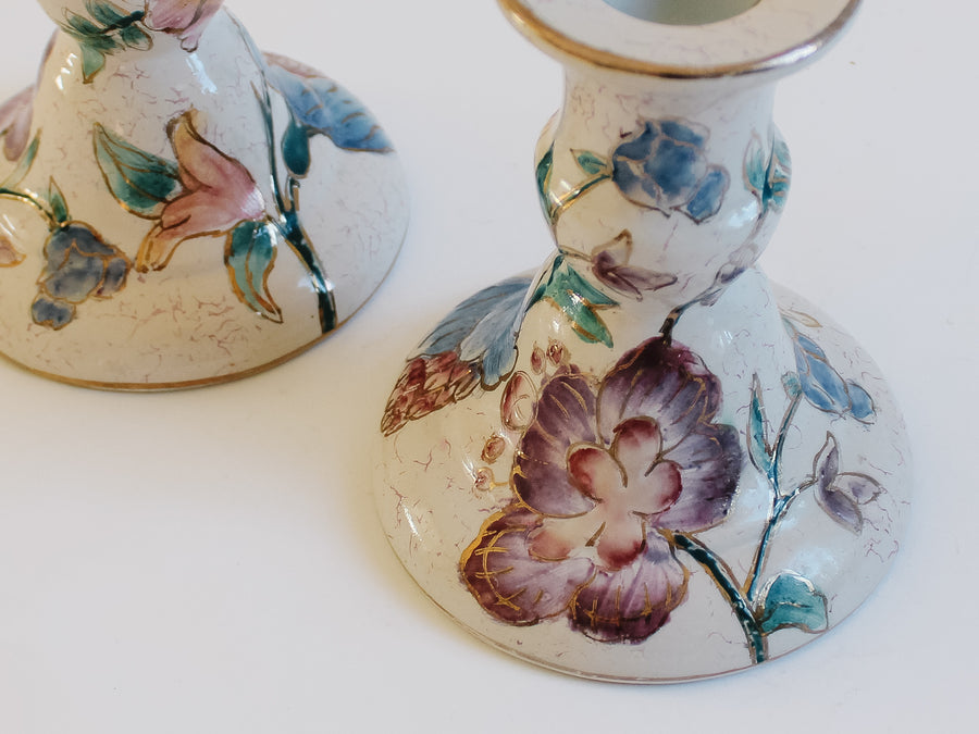 Hand Painted Floral Candlesticks