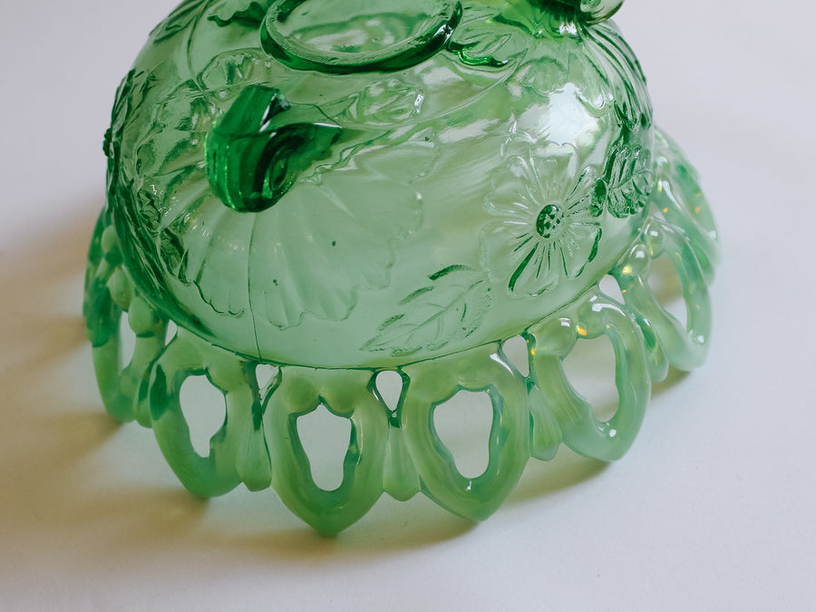 Antique Green Opalescent Glass Dish